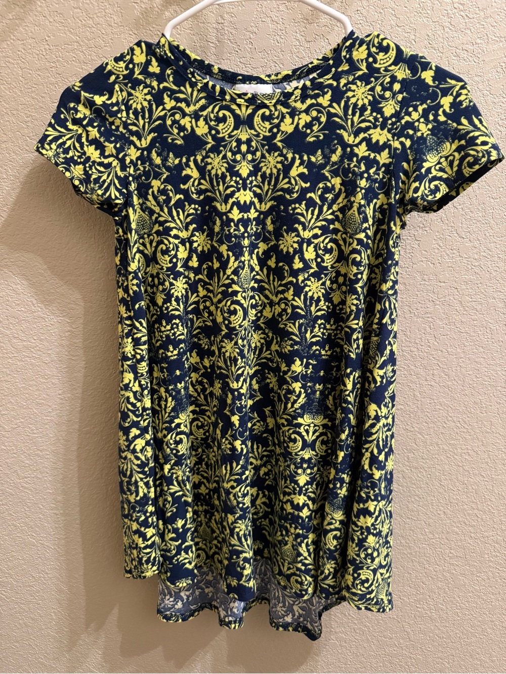 Girl's Navy and Yellow Printed Short Sleeve Tunic